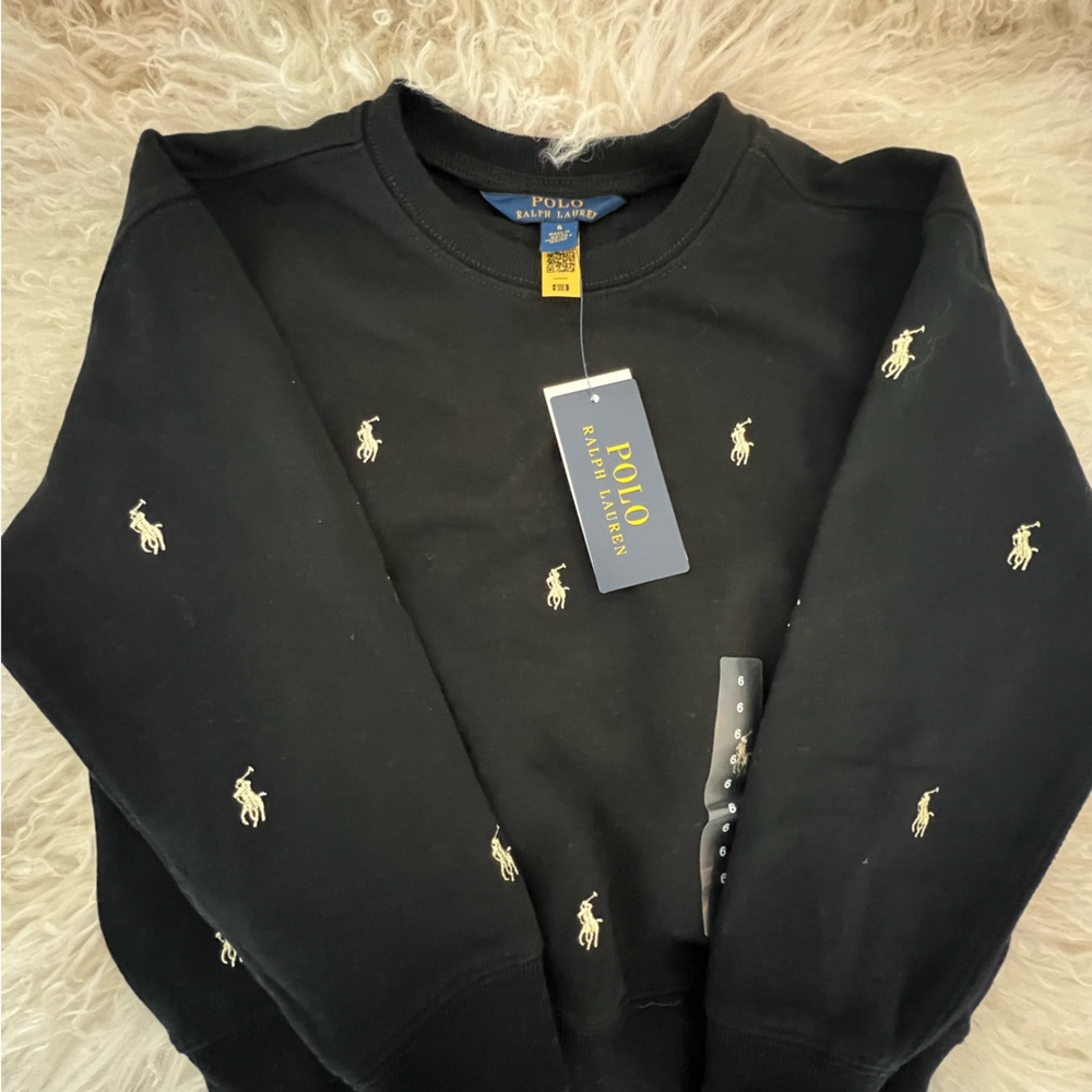 Polo Ralph Lauren kids black sweatshirt gold horses.  Size 6 + 6X NWT